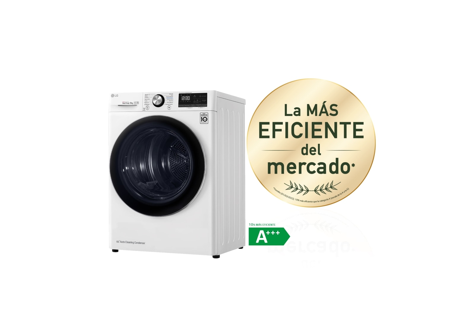 LG Secadora con Bomba de calor Dual Inverter 8kg, Clasificación A+++(-10%), Blanca, Serie 7, RC80V9AV2W