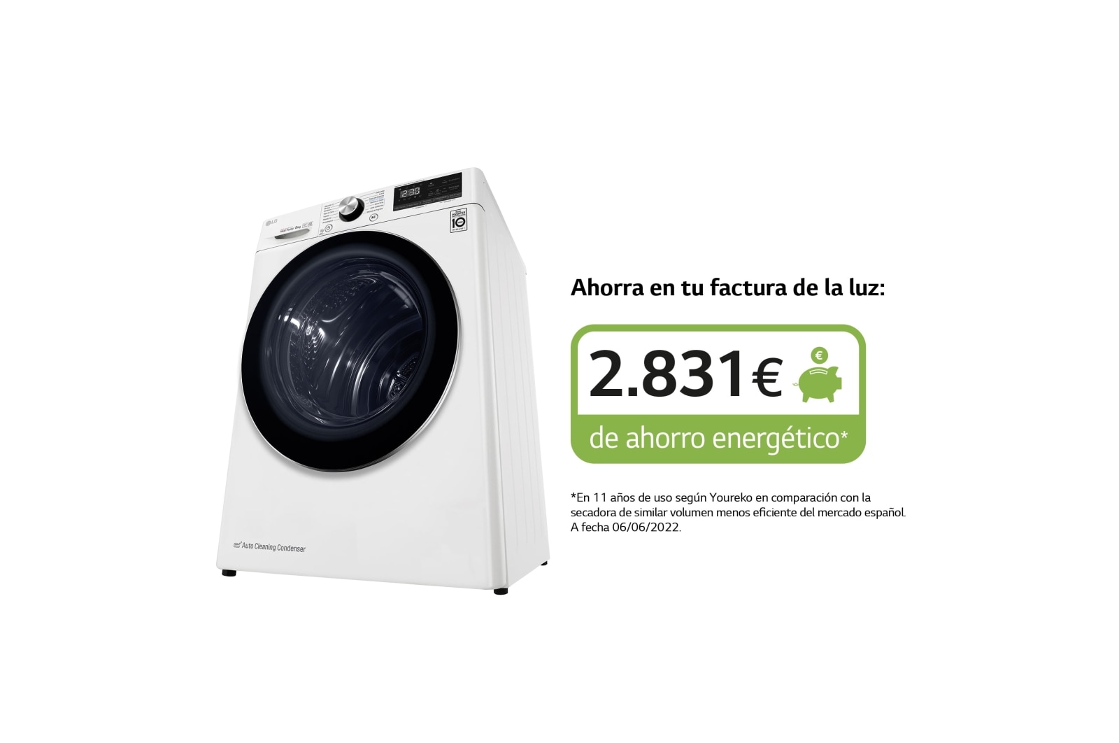 LG Secadora con Bomba de calor Dual Inverter 8kg, Clasificación A+++(-10%), Blanca, Serie 7, RC80V9AV2W