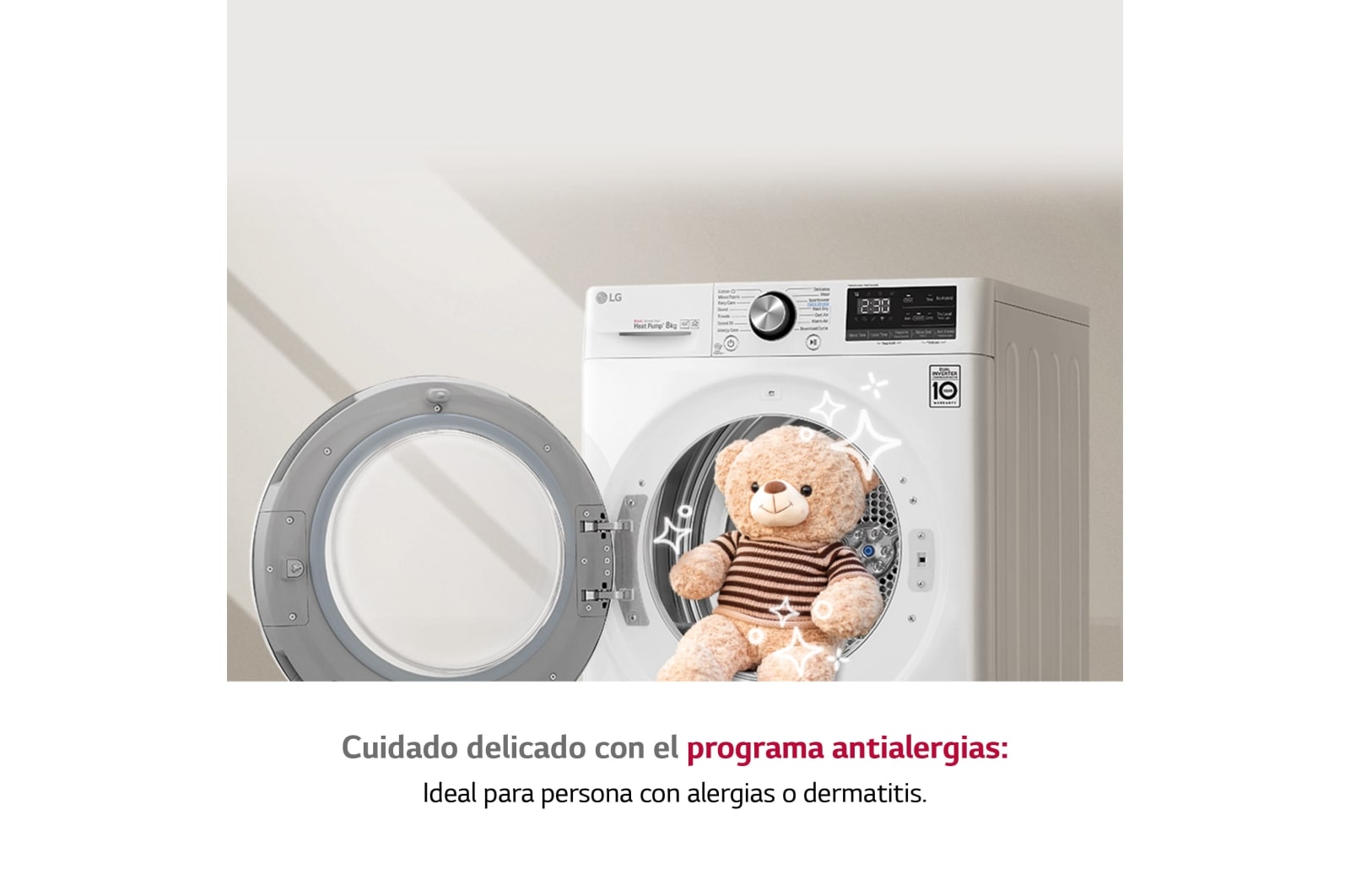 LG Secadora con Bomba de calor Dual Inverter 8kg, Clasificación A+++(-10%), Blanca, Serie 7, RC80V9AV2W