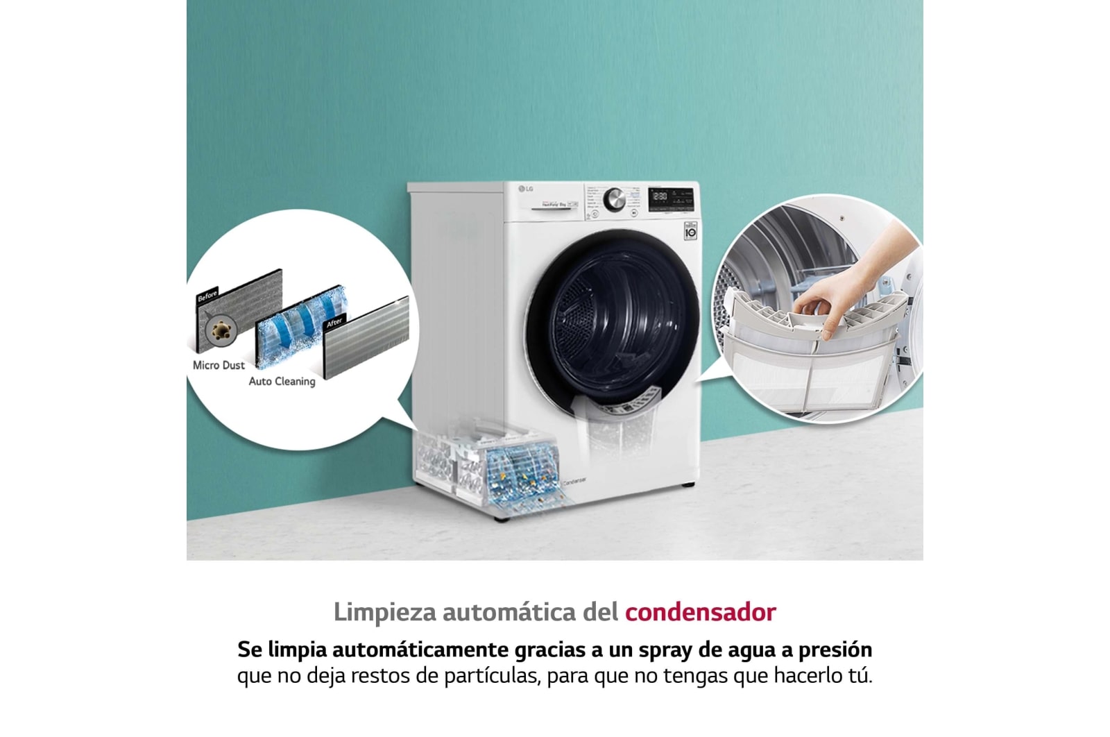 LG Secadora con Bomba de calor Dual Inverter 8kg, Clasificación A+++(-10%), Blanca, Serie 7, RC80V9AV2W