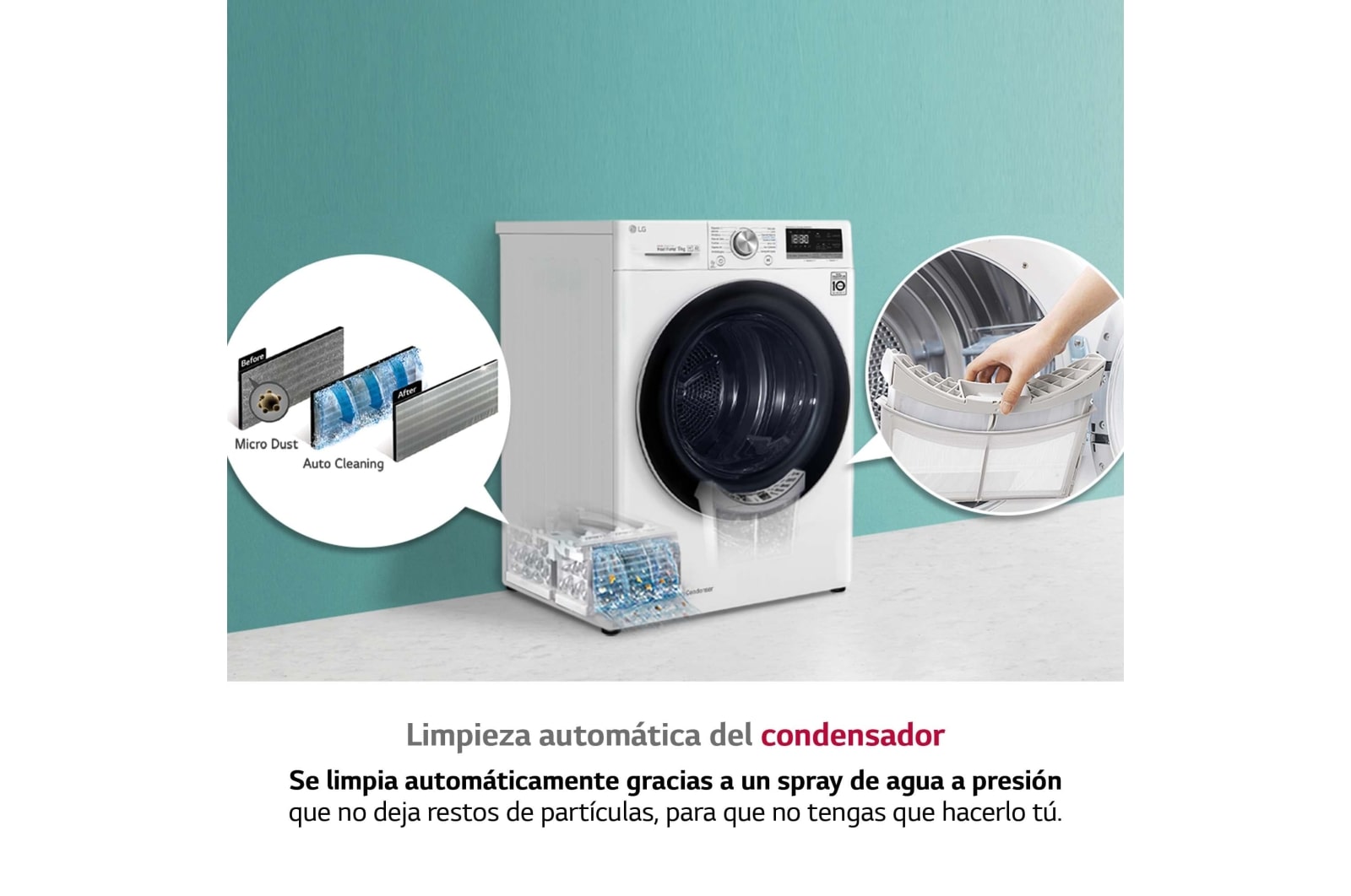 LG Secadora con Bomba de calor Dual Inverter 9kg, Clasificación A+++, Blanca, Serie 7, RC90V9AV3Q