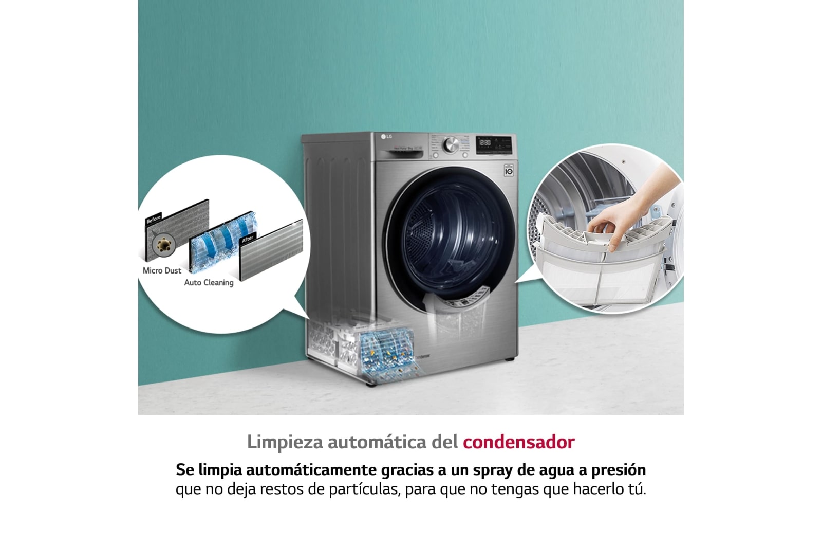 LG Secadora con Bomba de calor Dual Inverter 9kg, Clasificación A+++, Inox Antihuellas, Serie 7, RC90V9EV2Q