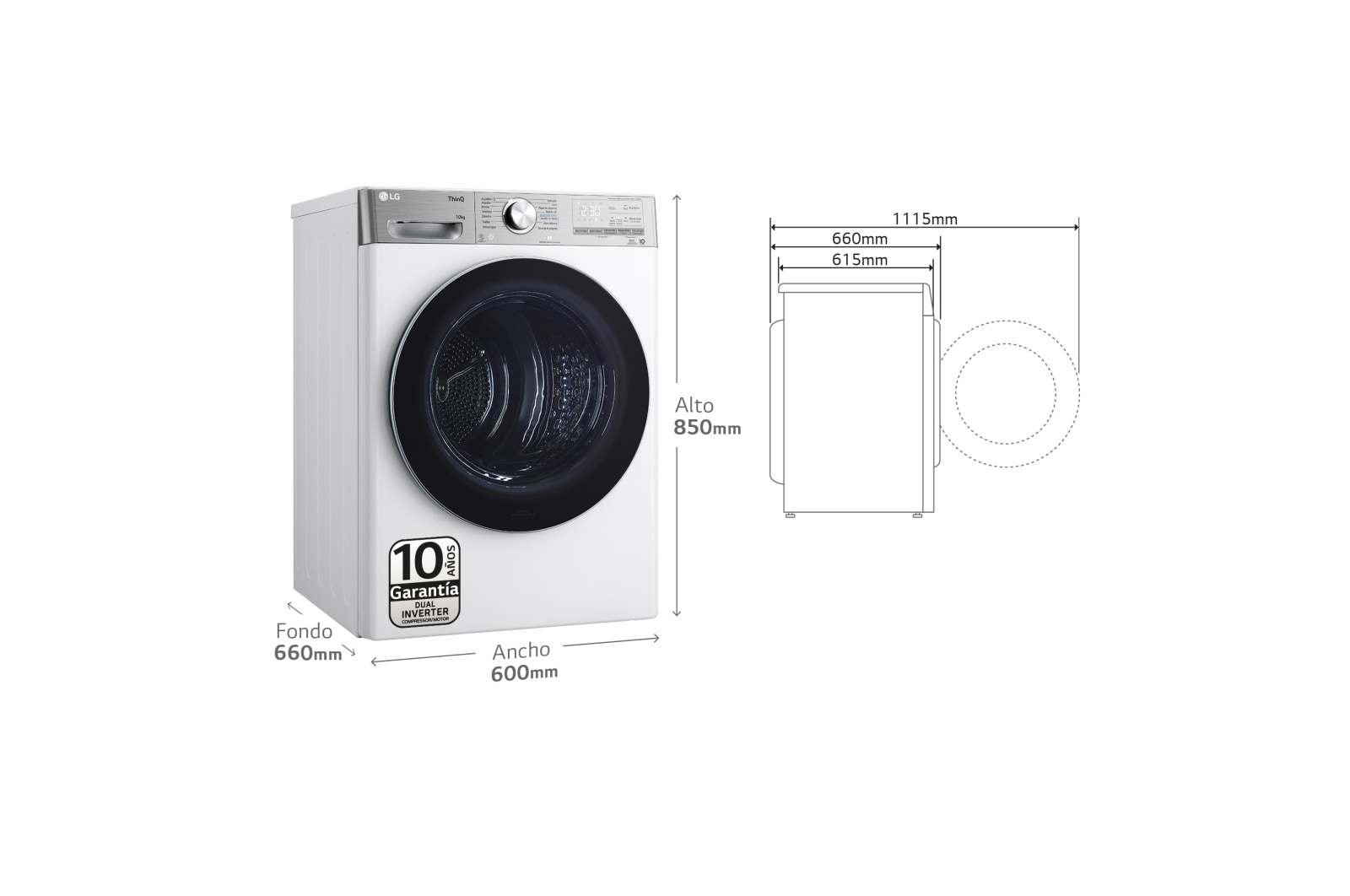 LG Secadora 10kg, A+++, con Bomba de calor Dual Inverter, Blanco, Serie 900, RH10V9AV2WR