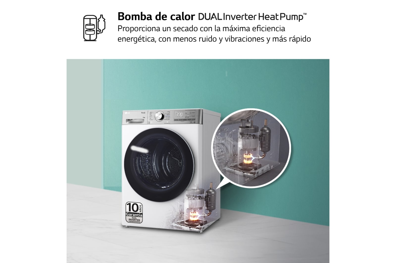 LG Secadora 10kg, A+++, con Bomba de calor Dual Inverter, Blanco, Serie 900, RH10V9AV2WR