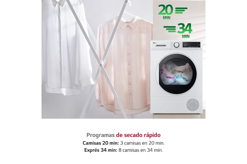 LG Secadora con bomba de calor 8kg, A++, Blanca, Serie 100 , RH80T2AP6RM