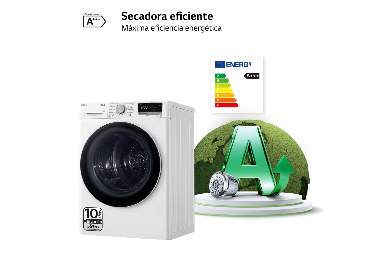 LG Secadora con Bomba de calor Dual Inverter 8kg, Clasificación A+++, Blanca, Serie 9, RH80V9AV4N