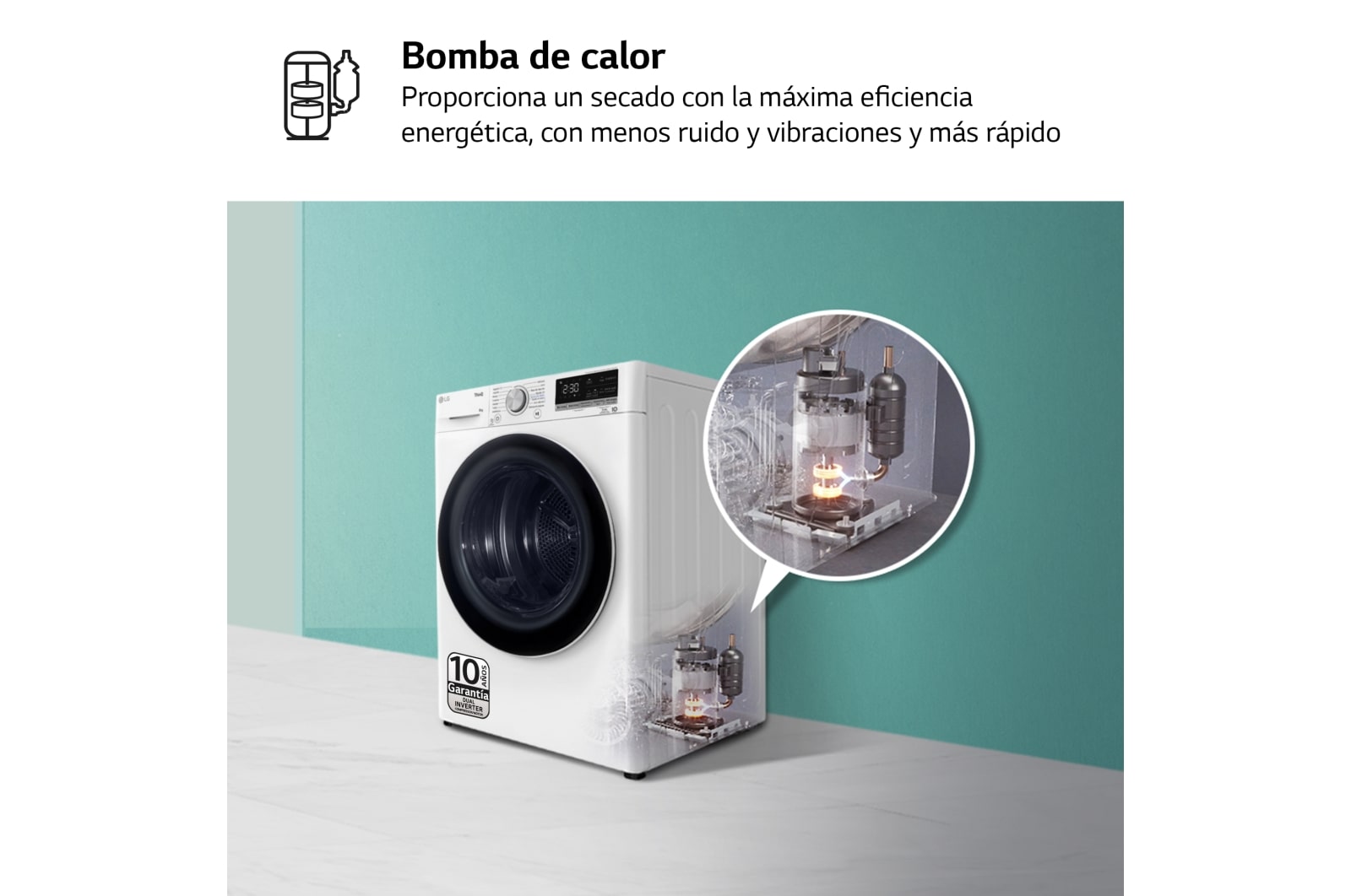 LG Secadora con Bomba de calor Dual Inverter 8kg, Clasificación A+++, Blanca, Serie 9, RH80V9AV4N