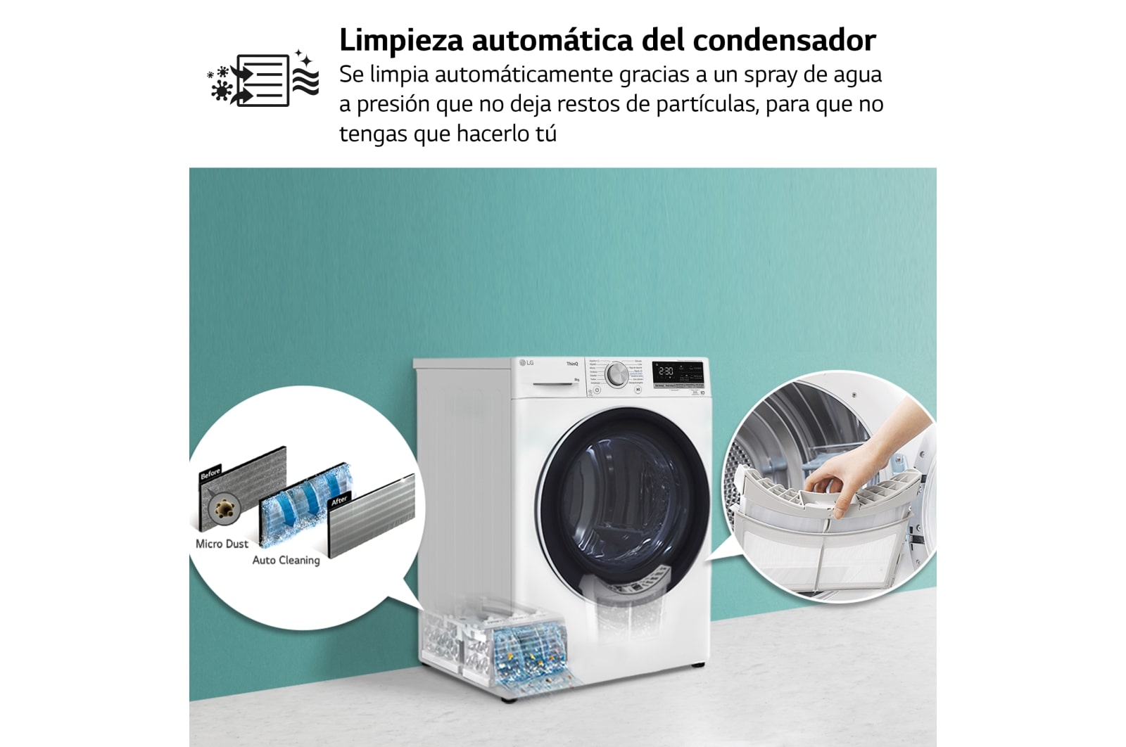 LG Secadora con Bomba de calor Dual Inverter 8kg, Clasificación A+++, Blanca, Serie 9, RH80V9AV4N