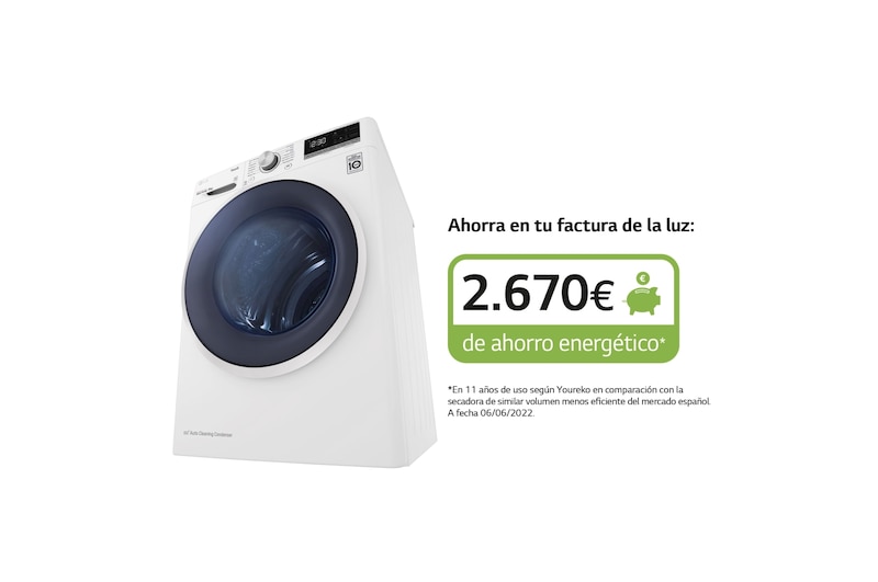 LG Secadora con Bomba de calor Dual Inverter 9kg, Clasificación A++, Blanca, Serie 5, RH90V5AV6Q
