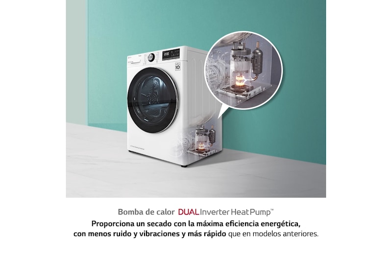 LG Secadora con Bomba de calor Dual Inverter 9kg, Clasificación A++, Blanca, Serie 5, RH90V5AV6Q