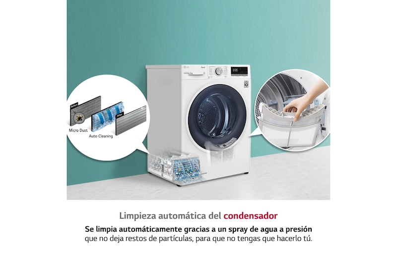 LG Secadora con Bomba de calor Dual Inverter 9kg, Clasificación A++, Blanca, Serie 5, RH90V5AV6Q