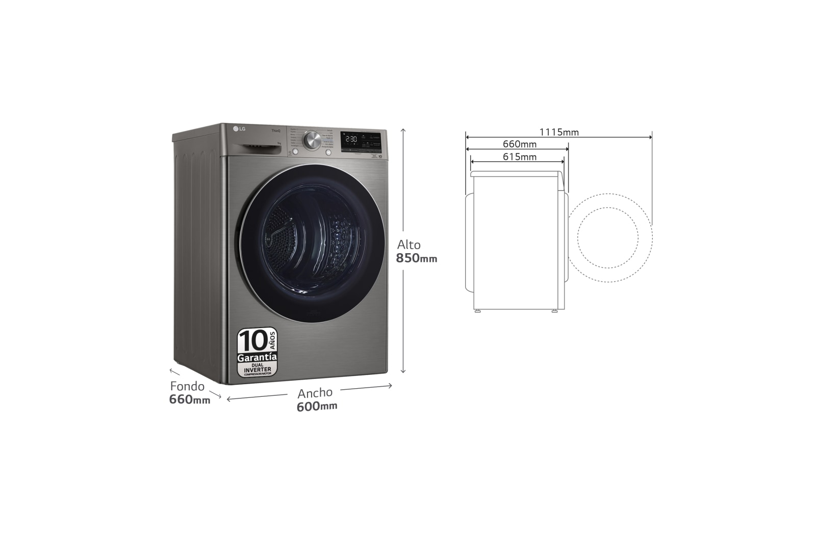 LG Outlet Secadora 9kg, A+++, con Bomba de calor Dual Inverter, Inox Antihuellas, Serie 900, RH90V9PV2N.OUTLET