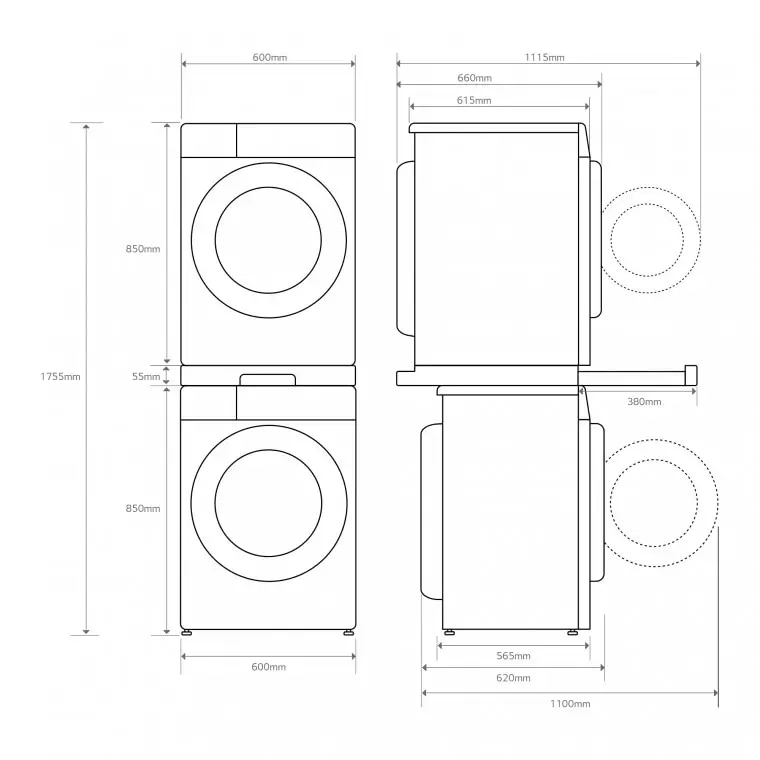 LG Torre de Lavado, Inox, Lavadora inteligente 9kg, 1400rpm, Un 10% mas eficiente que A + Secadora 9kg, A+++, TORREINOX99.SET