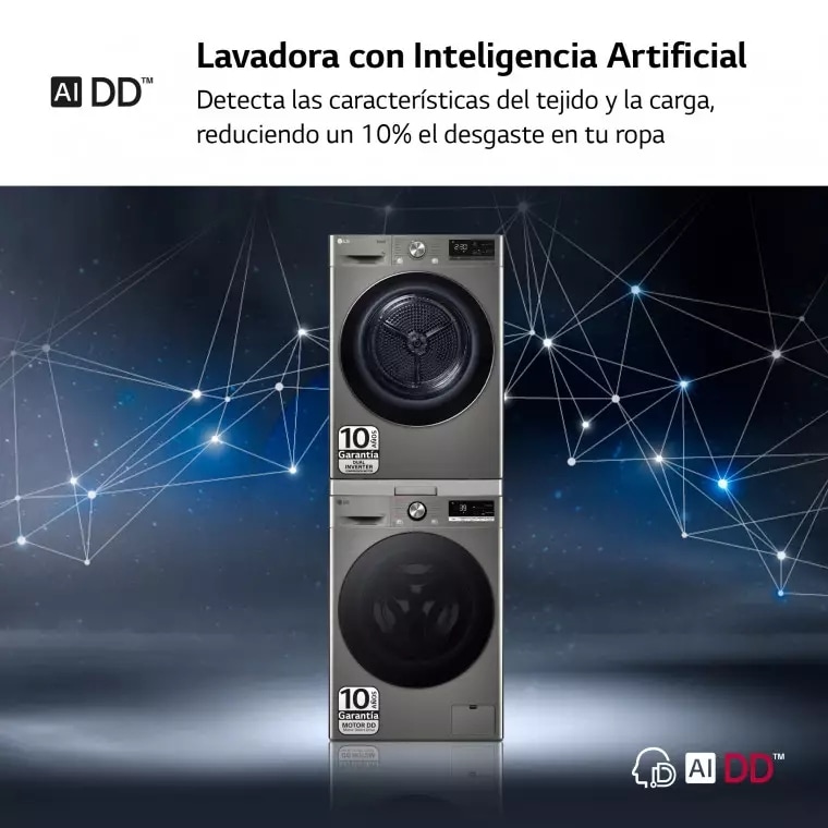 LG Torre de Lavado, Inox, Lavadora inteligente 9kg, 1400rpm, Un 10% mas eficiente que A + Secadora 9kg, A+++, TORREINOX99.SET