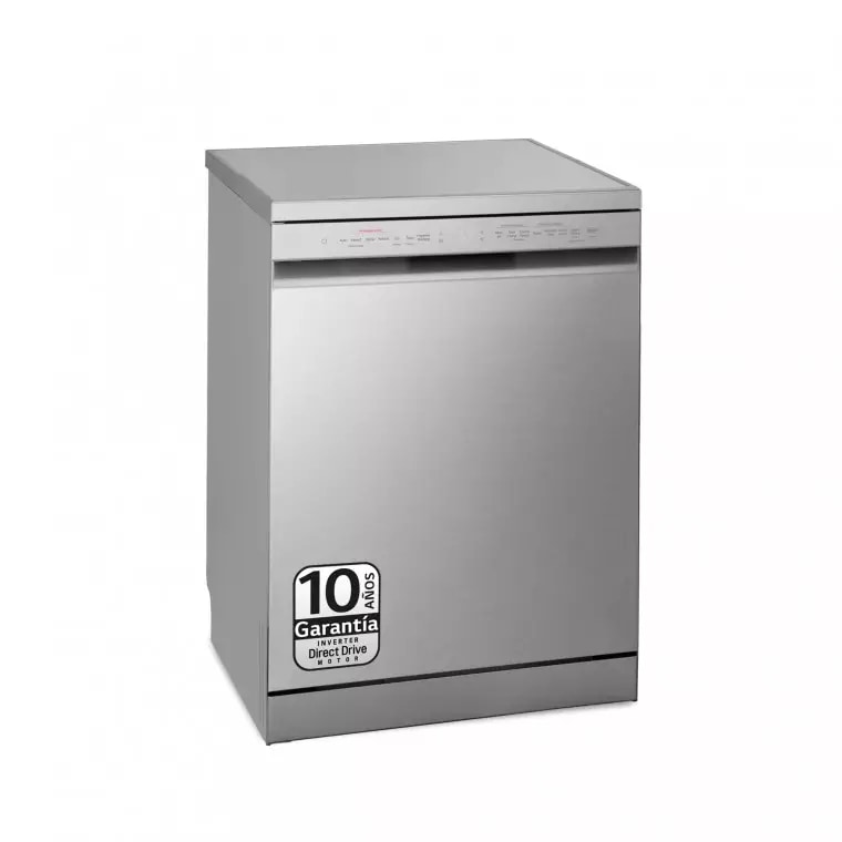 Vista frontal de Lavavajillas LG QuadWash™, TrueSteam, Inox Antihuellas, clasificación D, tercera bandeja cubiertos, con lavado a vapor DF243FVS.APYQEES