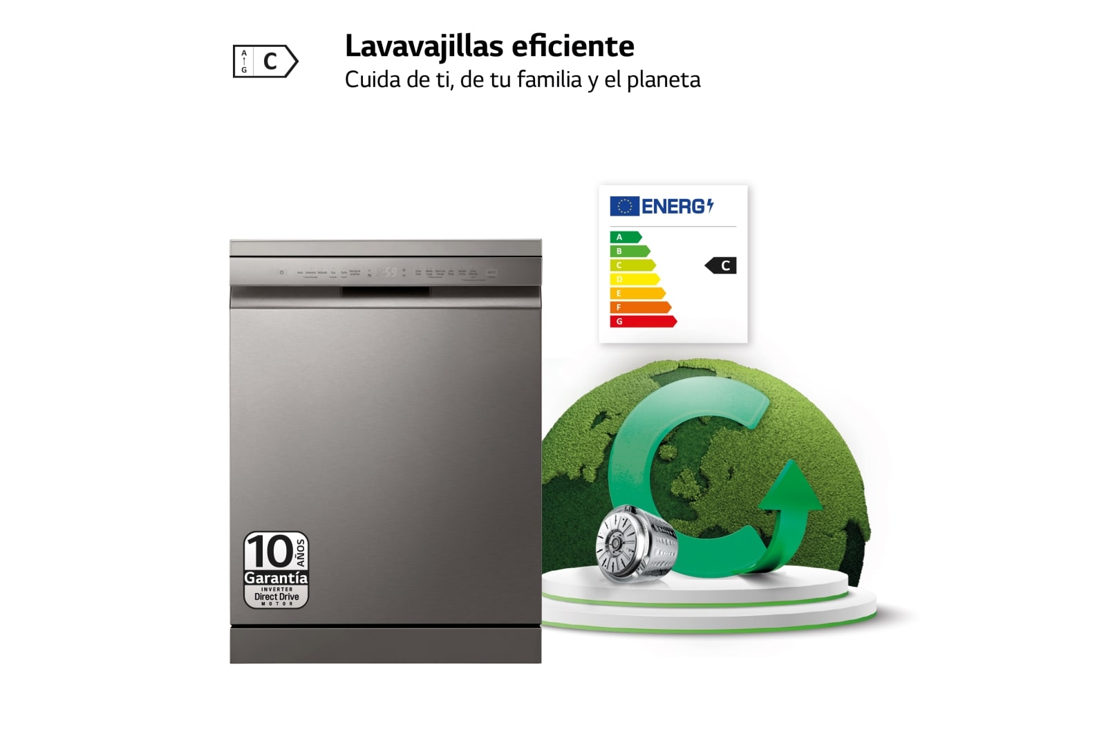 LG Lavavajillas Inox antihuellas con tecnología QuadWash™  , C, con tercera bandeja, DF355FP