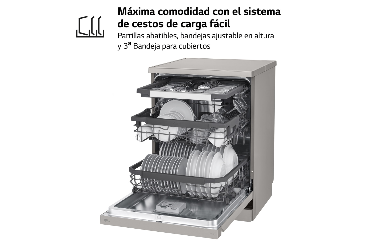 LG Lavavajillas Inox antihuellas con tecnología QuadWash™  , C, con tercera bandeja, DF355FP