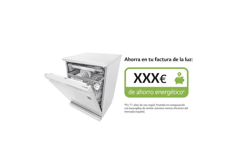 LG Lavavajillas LG QuadWash™ Steam, Blanco, B, con lavado a vapor y tercera bandeja, DF365FWS