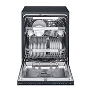 LG Lavavajillas LG QuadWash™, TrueSteam, Acero negro mate, clasificación D, con lavado a vapor y tercera bandeja, DF425HMS