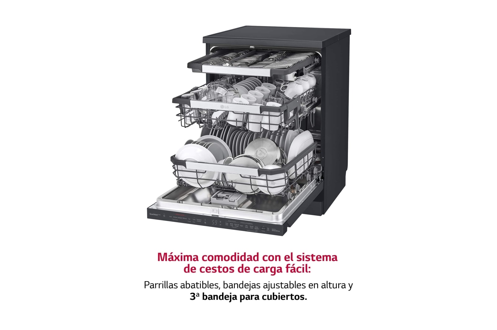 LG Outlet Lavavajillas LG QuadWash™ , TrueSteam, Acero negro mate, clasificación C, con lavado a vapor y tercera bandeja, DF455HMS.OUTLET