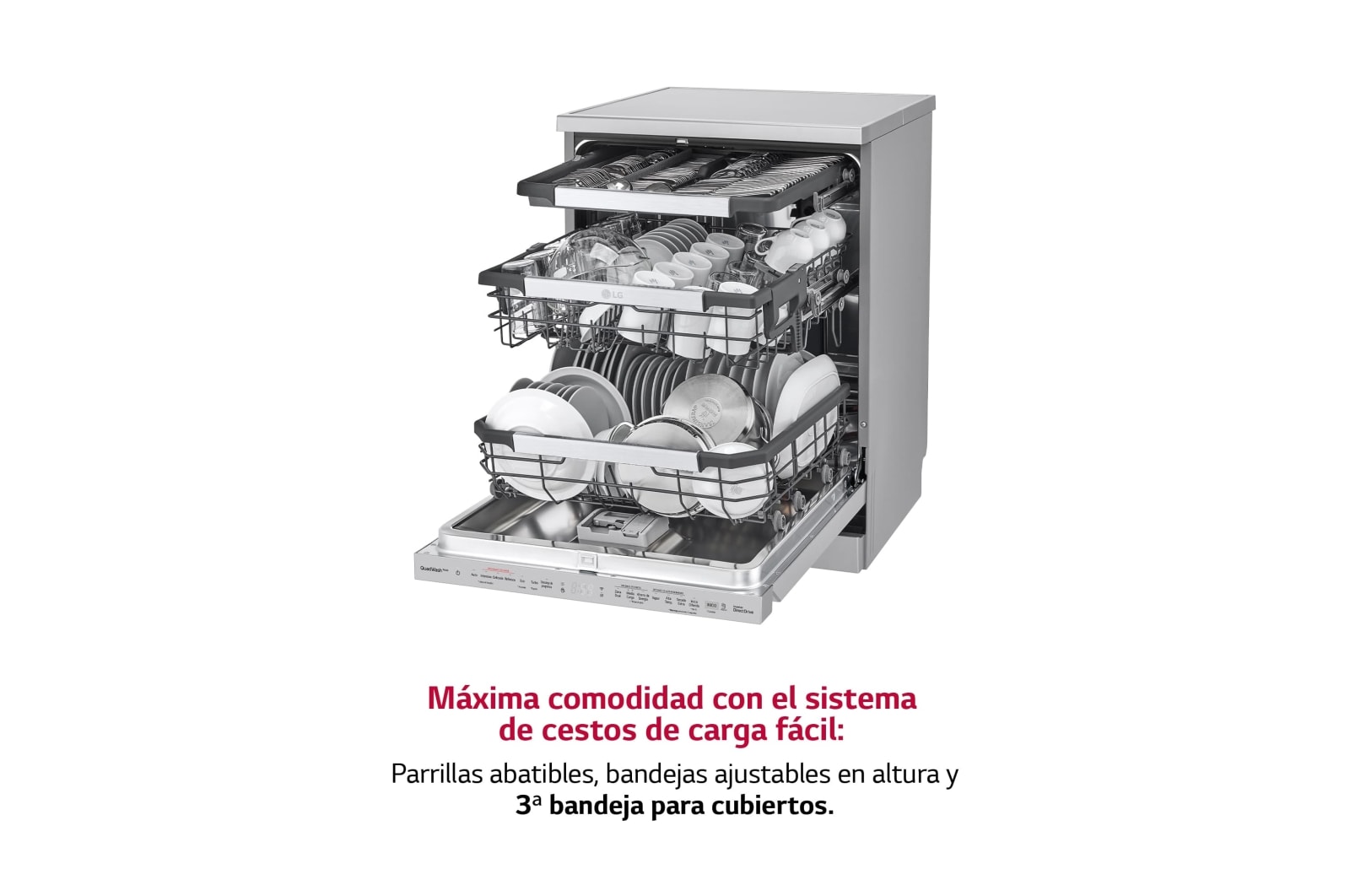 LG Lavavajillas LG QuadWashTM , TrueSteam,  Acero inoxidable antihuellas, clasificación  C, con lavado a vapor y tercera bandeja , DF455HSS