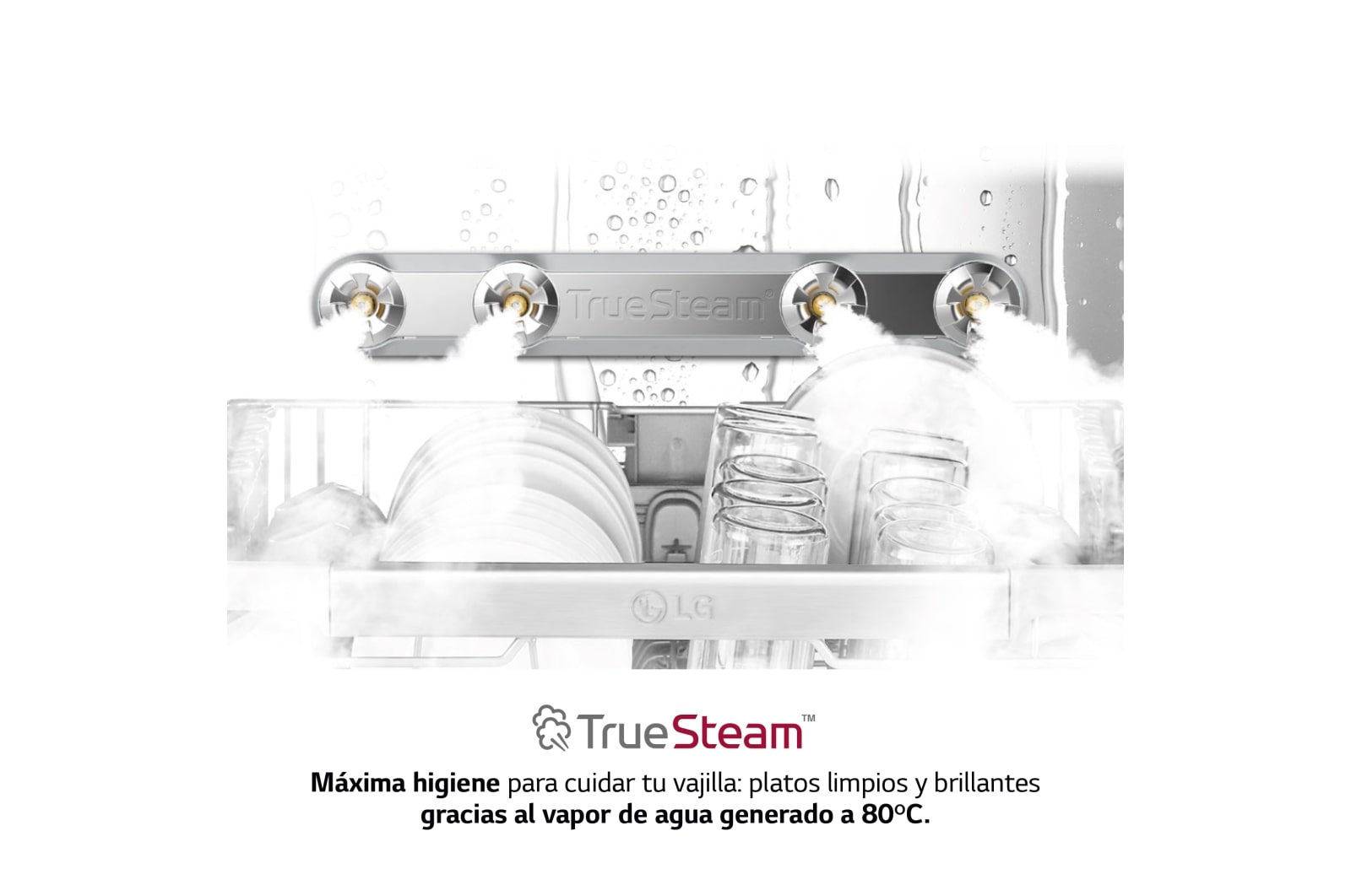 LG Lavavajillas LG QuadWash<sup>TM</sup> Steam,Blanco,C, con lavado a vapor y tercera bandeja, DF455HWS