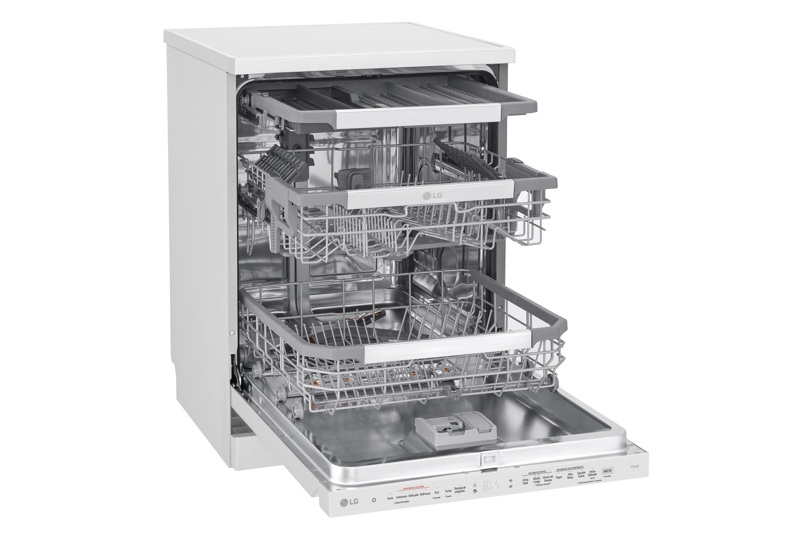 LG Lavavajillas LG QuadWash<sup>TM</sup> Steam,Blanco,C, con lavado a vapor y tercera bandeja, DF455HWS