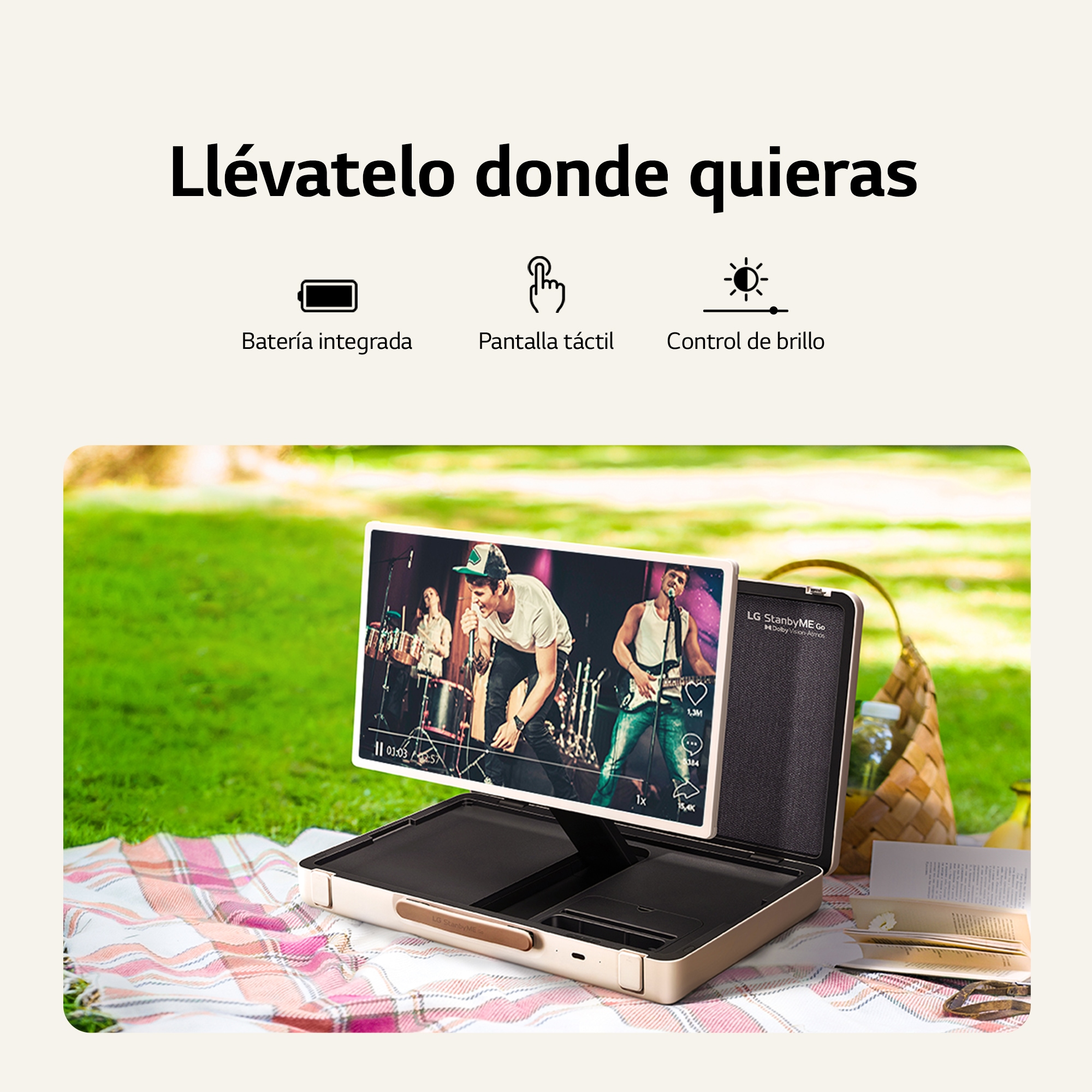 LG Stanbyme Go, el único Smart TV portátil y táctil<sup>(1)</sup> que te acompaña estés donde estés., 27LX5QKNA