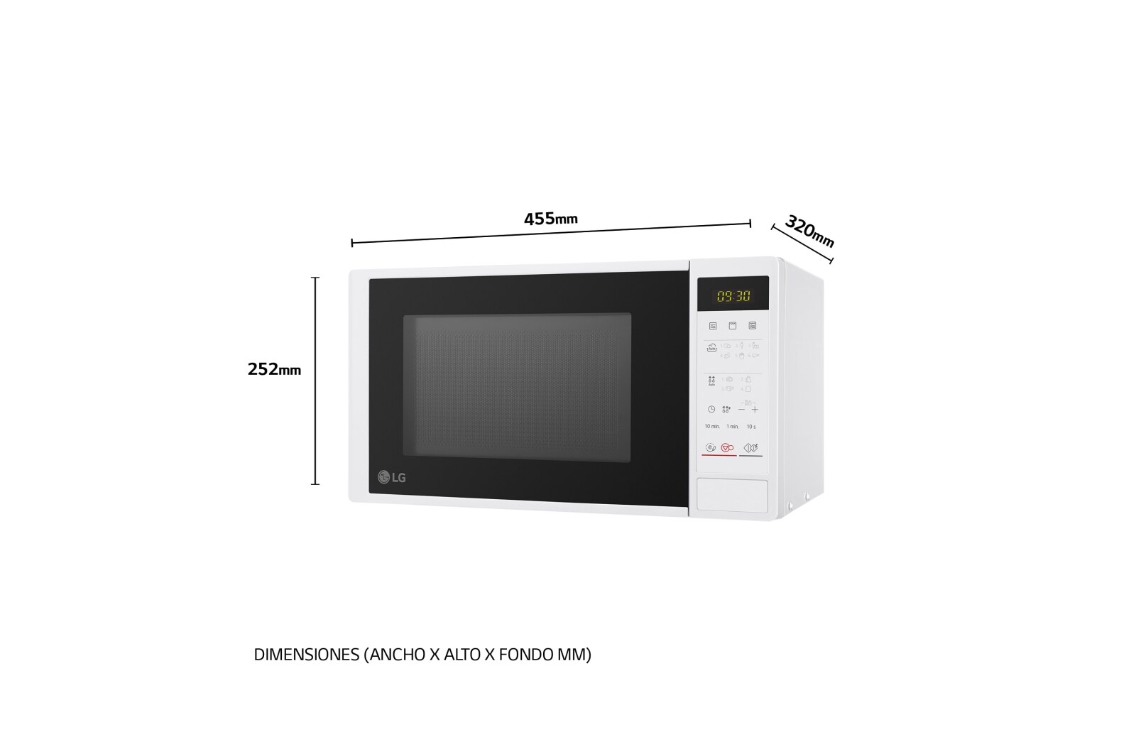 LG Microondas con grill de 700W, 19 litros de capacidad, tecnología I-Wave, menús automáticos, descongelación automática, modo ECO ON, color blanco y control táctil , MH6042DW