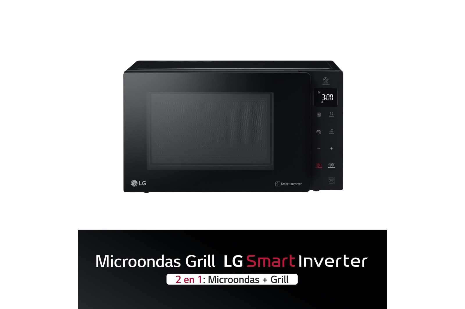 LG Microondas Grill Negro Smart Inverter 1000W de 23 litros, MH6336GIB