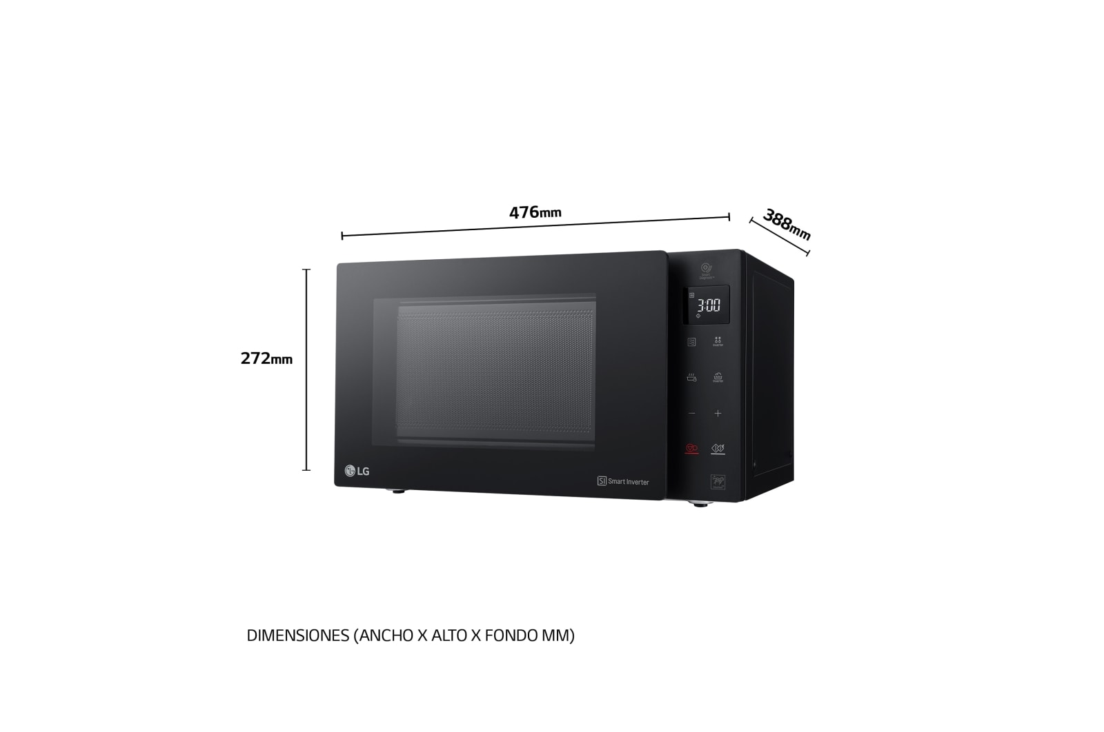 LG Microondas Grill Negro Smart Inverter 1000W de 23 litros, MH6336GIB