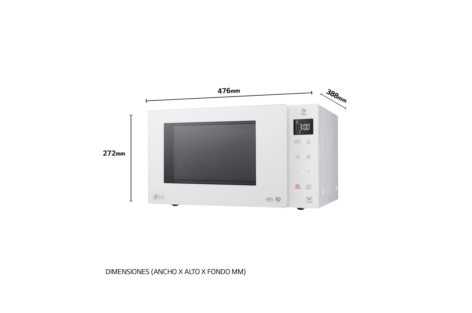 LG Microondas Grill Blanco Smart Inverter 1000W de 23 litros, MH6336GIH.OUTLET
