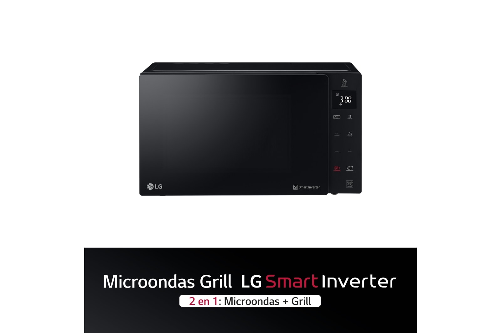 LG Microondas Grill Negro Smart Inverter 1000W de 25 litros, MH6535GDS