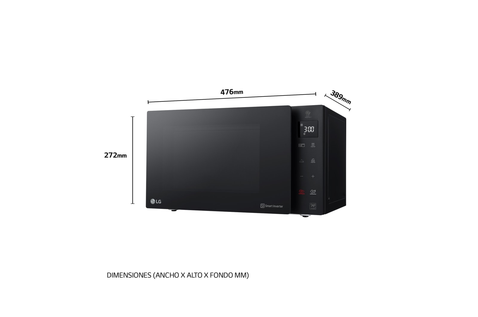 LG Microondas Grill Negro Smart Inverter 1000W de 25 litros, MH6535GDS