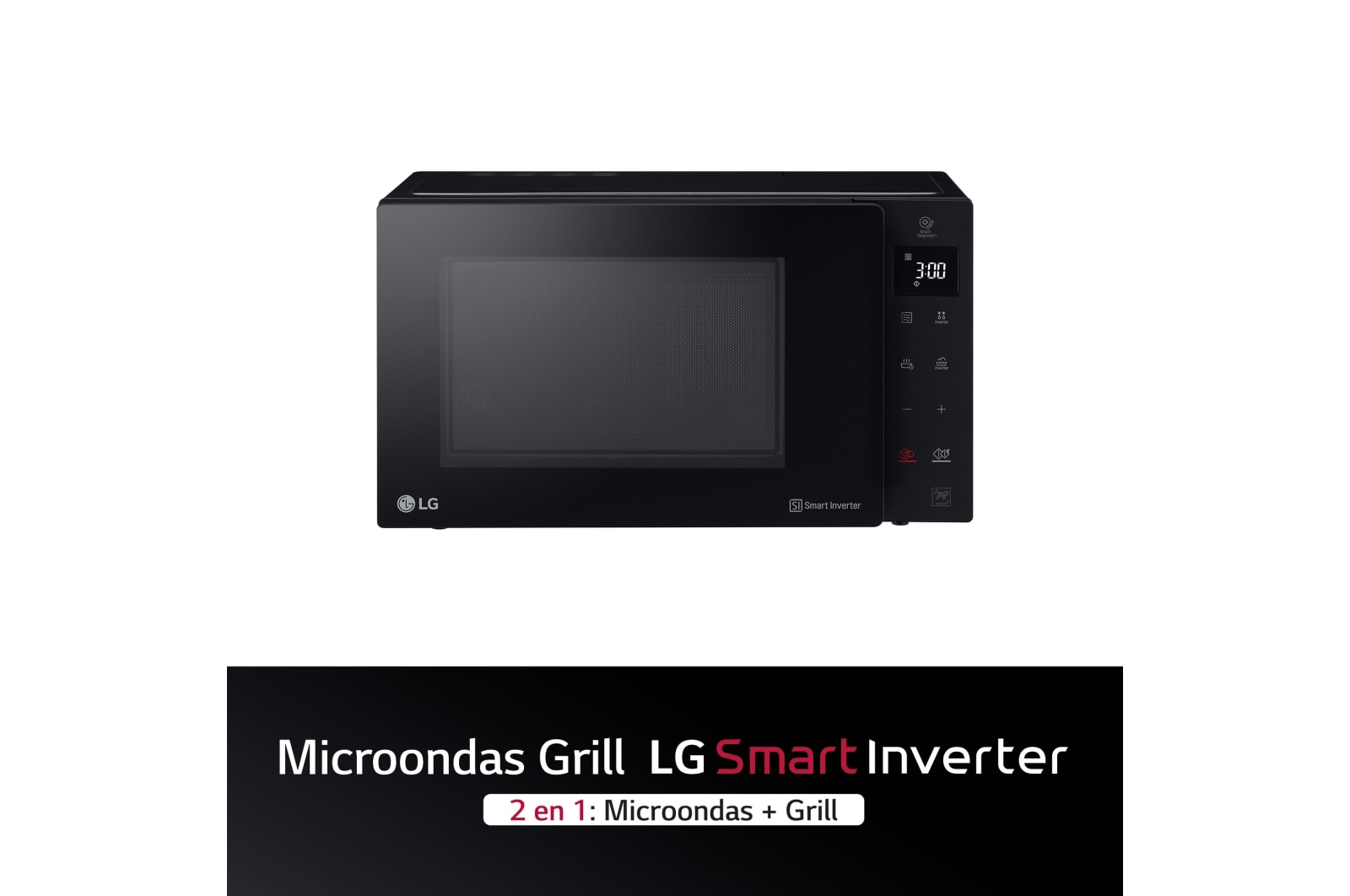 LG Microondas Grill Negro Inverter 1000W de 25 litros, MH6535GIB