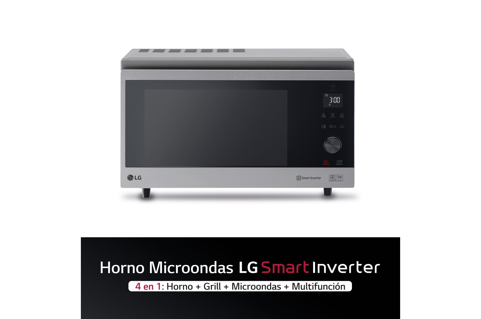 LG Horno Convección Microondas 4 en 1  Smart Inverter, con función freidora de aire,  color Acero-Negro 1100W de 39 litros, MJ3965ACS