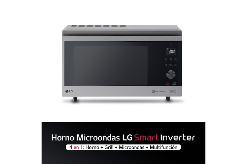LG Horno Convección Microondas 4 en 1 Smart Inverter, con función freidora de aire, color Acero-Negro 1100W de 39 litros, MJ3965ACS