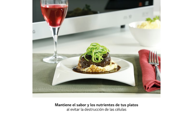 LG Horno Convección Microondas 4 en 1 Smart Inverter, con función freidora de aire, color Acero-Negro 1100W de 39 litros, MJ3965ACS