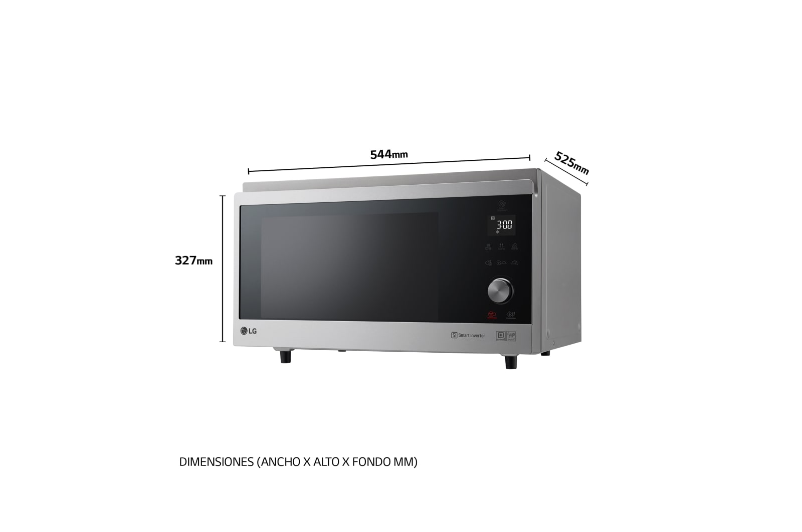 LG Horno Convección Microondas 4 en 1  Smart Inverter, con función freidora de aire,  color Acero-Negro 1100W de 39 litros, MJ3965ACS