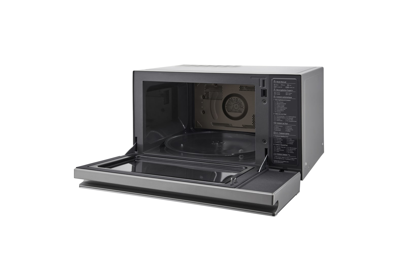 LG Horno Convección Microondas 4 en 1  Smart Inverter, con función freidora de aire,  color Acero-Negro 1100W de 39 litros, MJ3965ACS