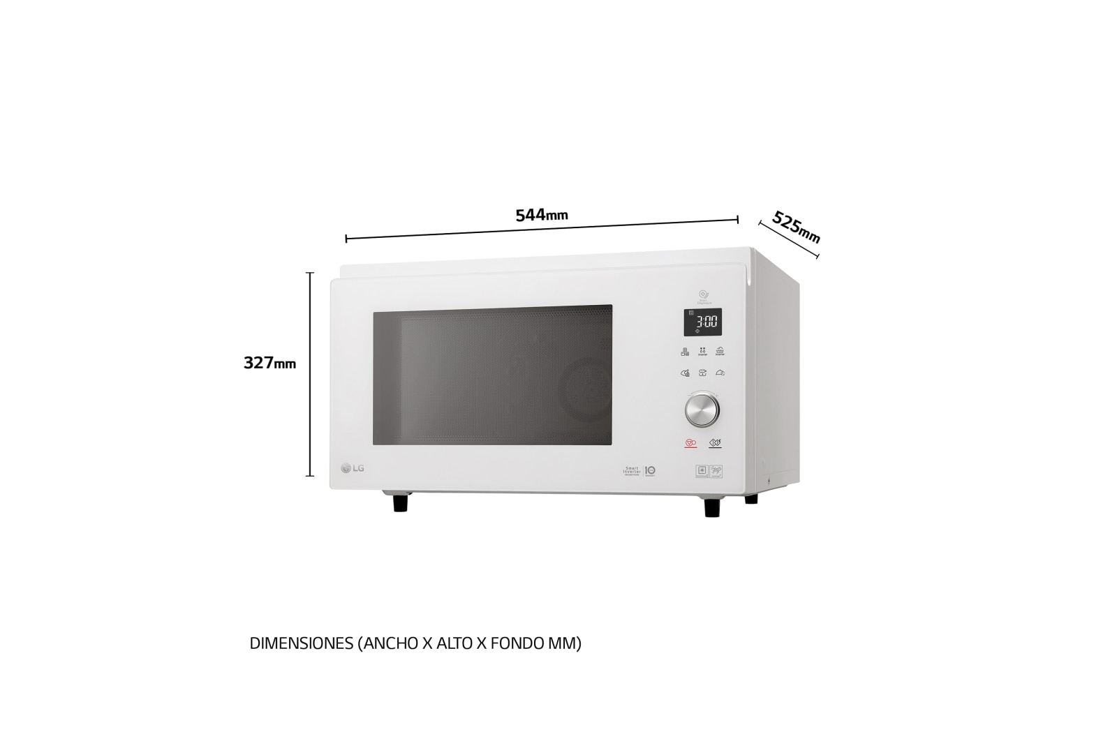 LG Microondas Grill Blanco Smart Inverter 1100W de 39 litros, MJ3965BPH