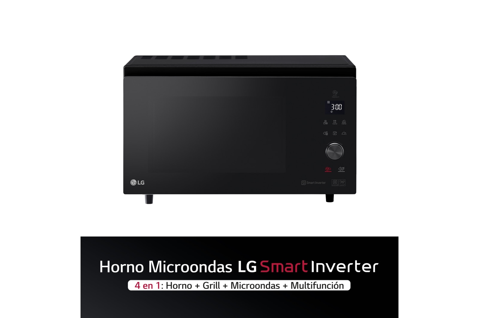 LG Horno Convección Microondas 4 en 1  Smart Inverter, con función freidora de aire,  color Negro 1100W de 39 litros, MJ3965BPS