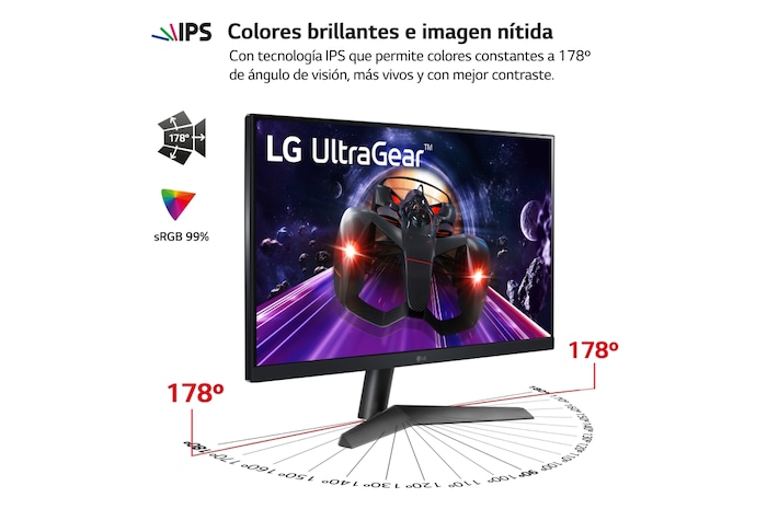 LG Monitor Gaming LG UltraGear™ de 24 pulgadas | 144Hz IPS con tiempo de respuesta de 1ms (GtG), FreeSync™ Premium, 24GN60R-B