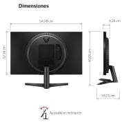 LG Monitor gaming LG UltraGear (Panel IPS: 1920 x 1080 (FHD), 16:9, 300 cd/m², 1000:1, 1ms (GtG), 144 Hz); entradas: DP x1, HDMI x1; FreeSync™ Premium, 24GN60R-B