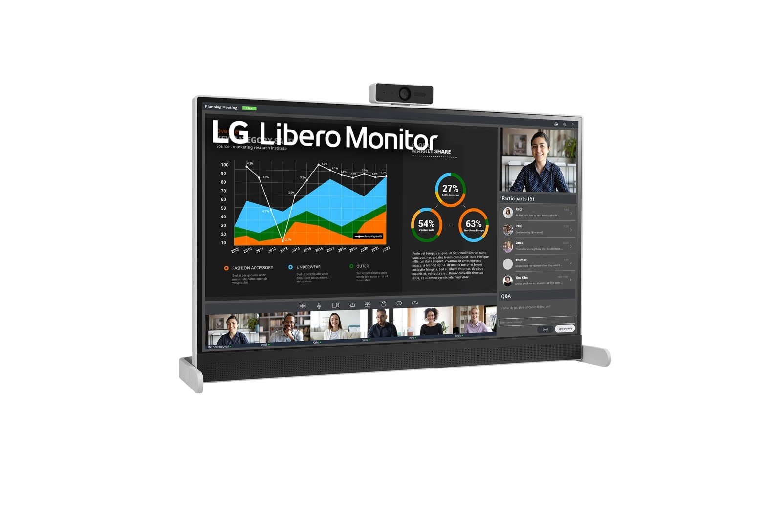 LG Monitor Libero QHD de 27 pulgadas con Cámara Web Full HD Desmontable, 27BQ70QC-S