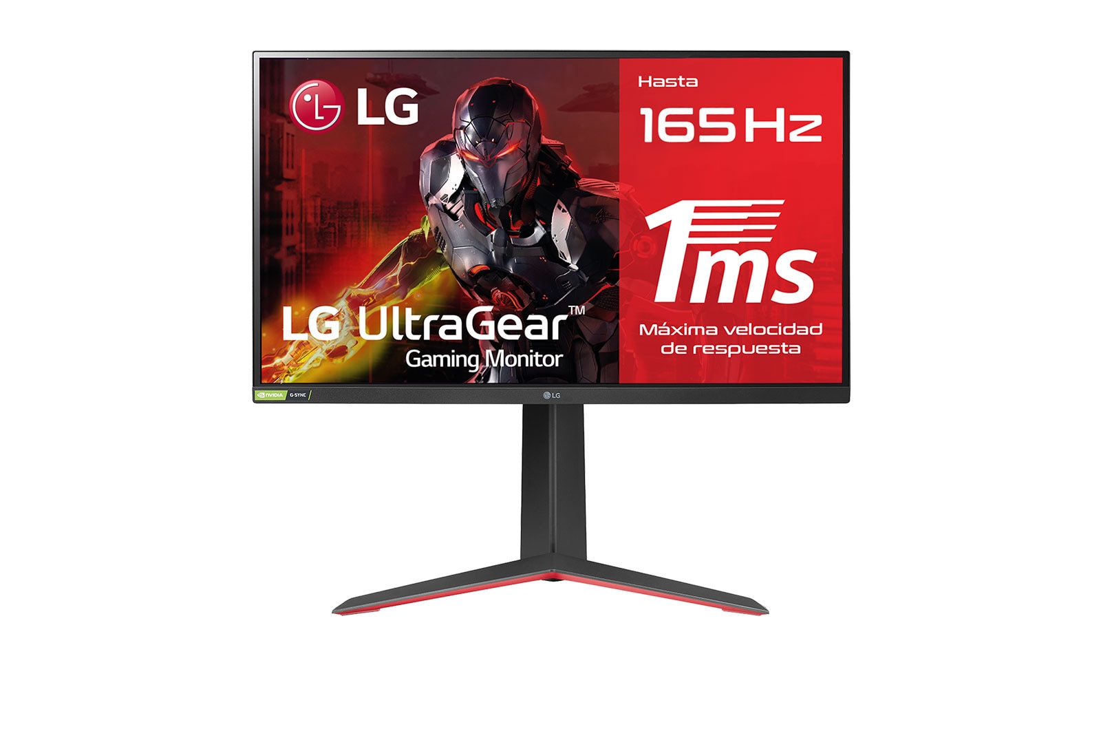 LG Monitor gaming LG UltraGear (Panel IPS:2560x1440px, 16:9, 400 cd/m2, 1000:1, 165Hz, 1ms); entradas: DP x1, HDMI x2, USB-A x3; G-Sync Compatible, FreeSync™ Premium, 27GP850P-B