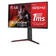LG Monitor gaming LG UltraGear (Panel IPS:2560x1440px, 16:9, 400 cd/m2, 1000:1, 165Hz, 1ms); entradas: DP x1, HDMI x2, USB-A x3; G-Sync Compatible, FreeSync™ Premium, 27GP850P-B