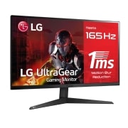 LG Monitor gaming LG UltraGear (Panel VA: 1920x1080p, 16:9, 250 cd/m², 3000:1, 1ms, 165Hz); diag. 68,47cm; entradas: DPx1, HDMIx2; AMD FreeSync™ Premium; Regulable en inclinacion, 27GQ50F-B