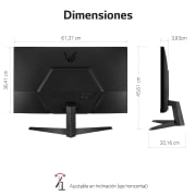 LG Monitor gaming LG UltraGear (Panel VA: 1920x1080p, 16:9, 250 cd/m², 3000:1, 1ms, 165Hz); diag. 68,47cm; entradas: DPx1, HDMIx2; AMD FreeSync™ Premium; Regulable en inclinacion, 27GQ50F-B