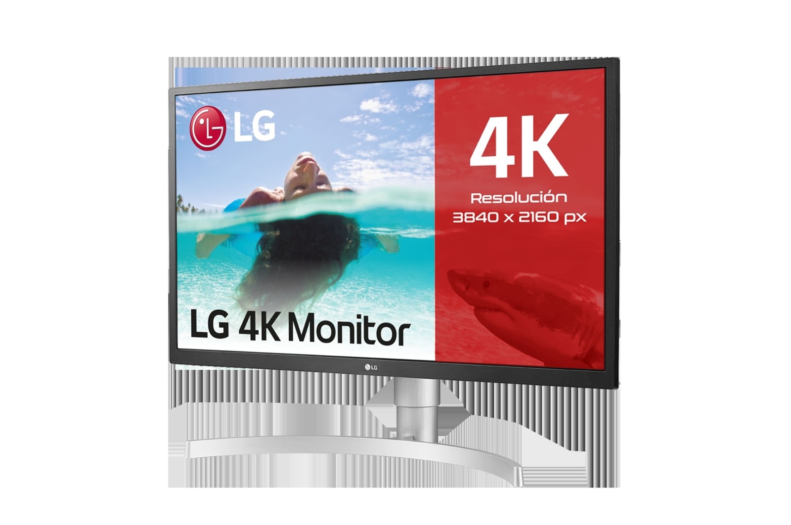 LG Monitor UHD polivalente (Panel IPS: 3840 x 2160p, 16:9, 300cd/m², 1000:1, sRGB >98%, 60Hz, 5ms); diag. 68,4cm; entradas: HDMI x2, DP x1, G, 27UL550P-W